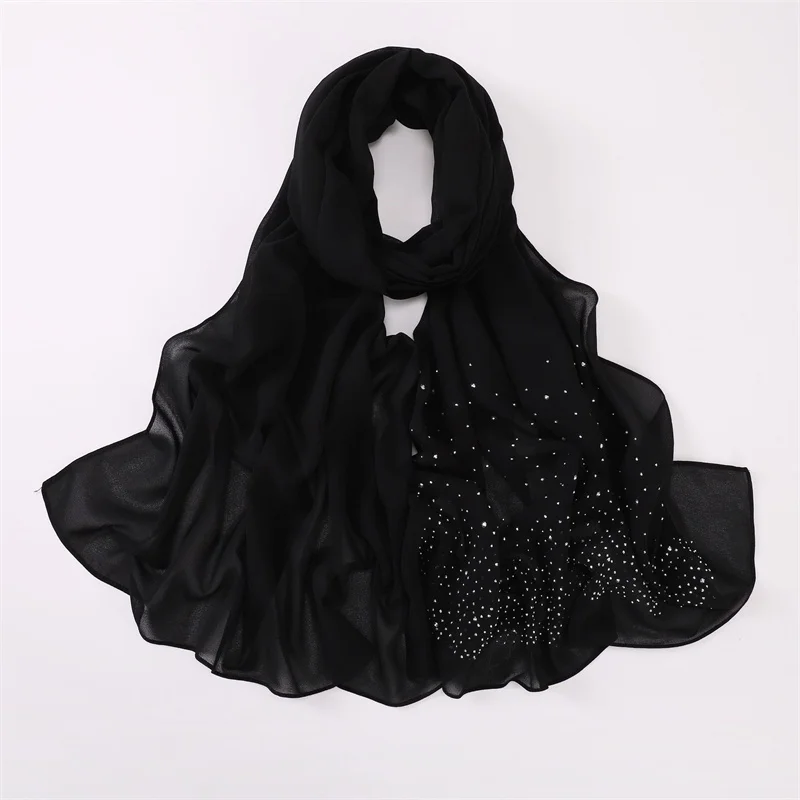 Schlichte Strass Diamant Blase Chiffon Hijab Schals hochwertige Bling Bling Wrap Strand Bufandas Ramadan islamische muslimische Schal – Detail 6