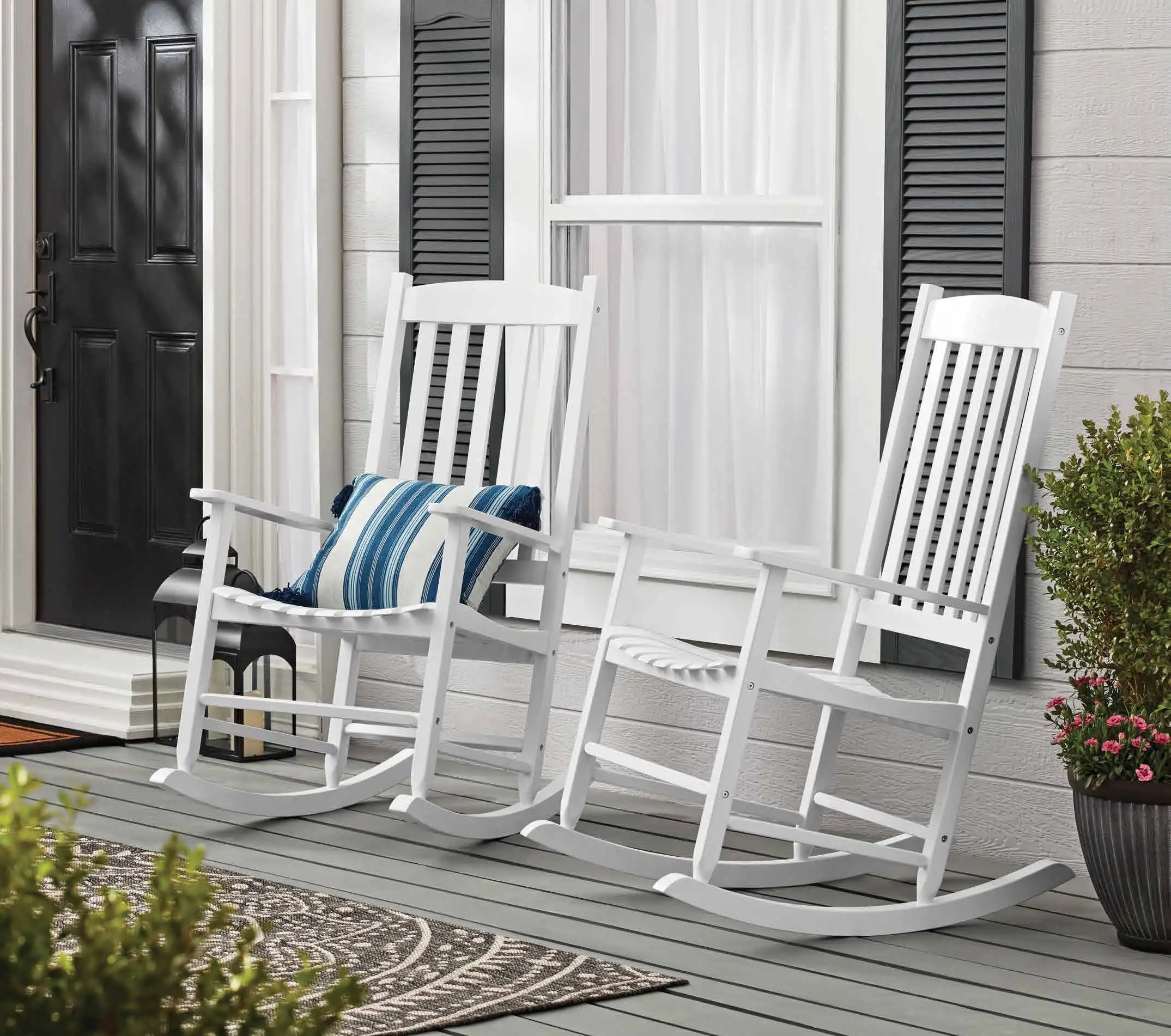 

Mainstays Outdoor Wood Porch Rocking Chair White Color Weather Resistant Finish High Load-bearing Strong Stable and Durable