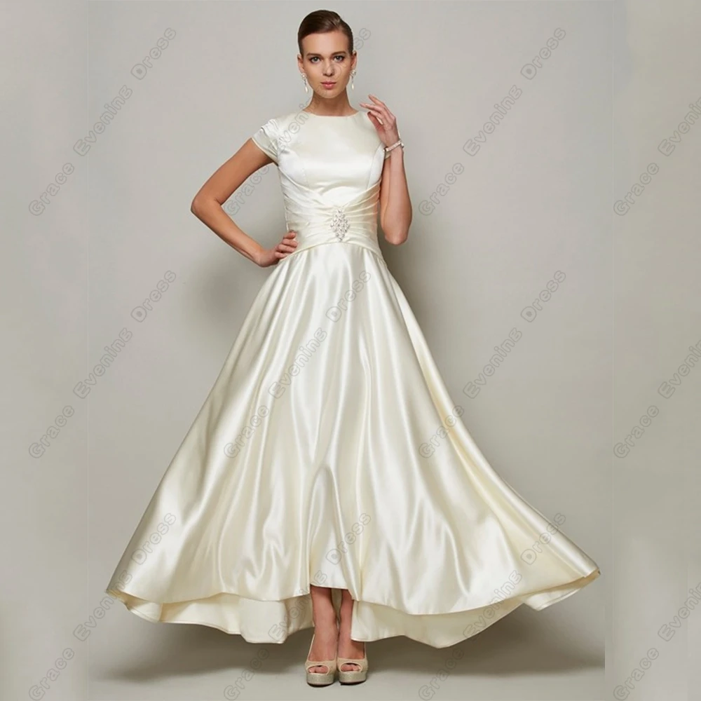 

Exquisite Champagne Mother of Bride Dresses for Women Scoop Satin Wedding Party Dresses Pleat Beading 2024 Robe De Soirée Summer