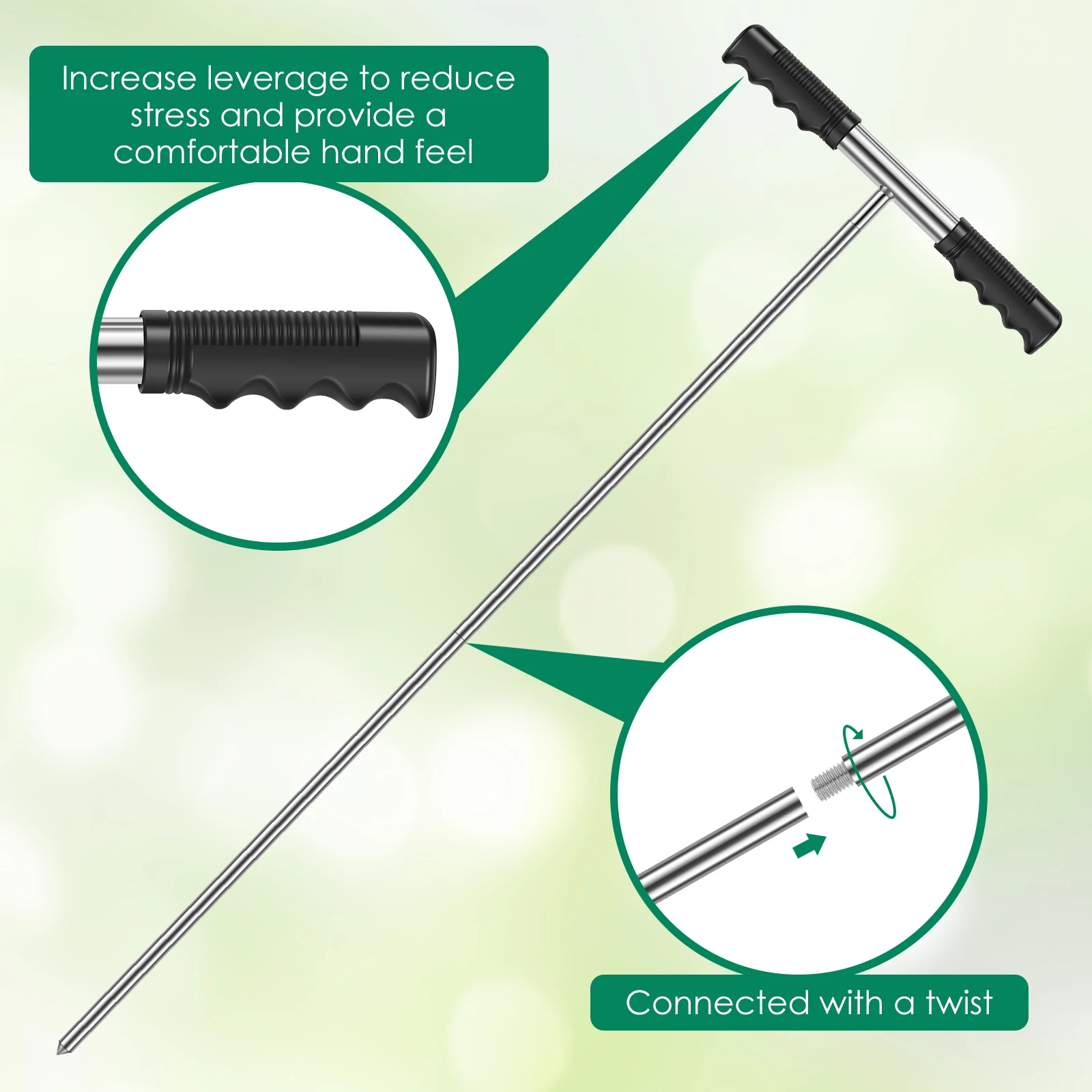 Stainless Steel Soil Probe Rod Height Adjustable Ground Probe Rod with Handle Portable Ground Rod Tool for Locating Septic Tanks