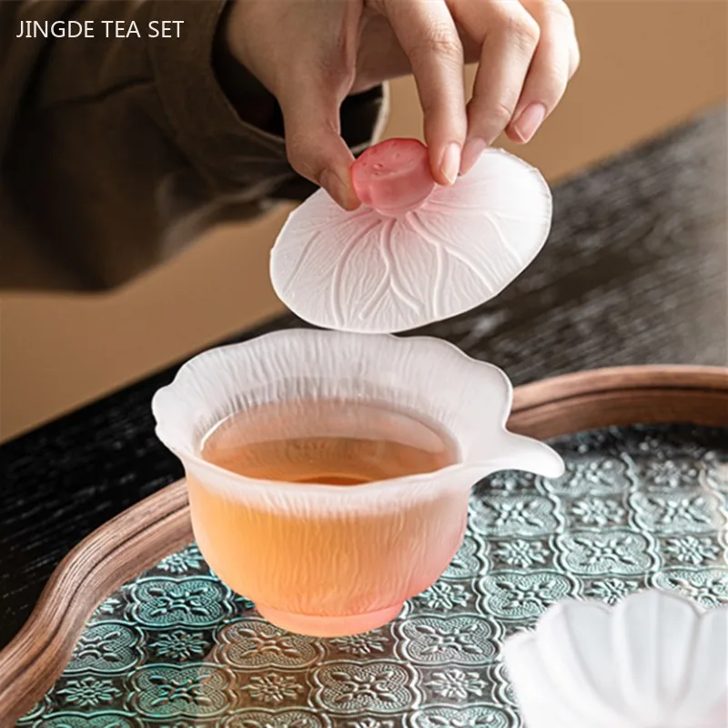 Pink Glass Tea Set Home High Temperature Gaiwan Fair Cup Teacup Set Chinese Exquisite Teaware Set Boutique Beauty Tea Infuser
