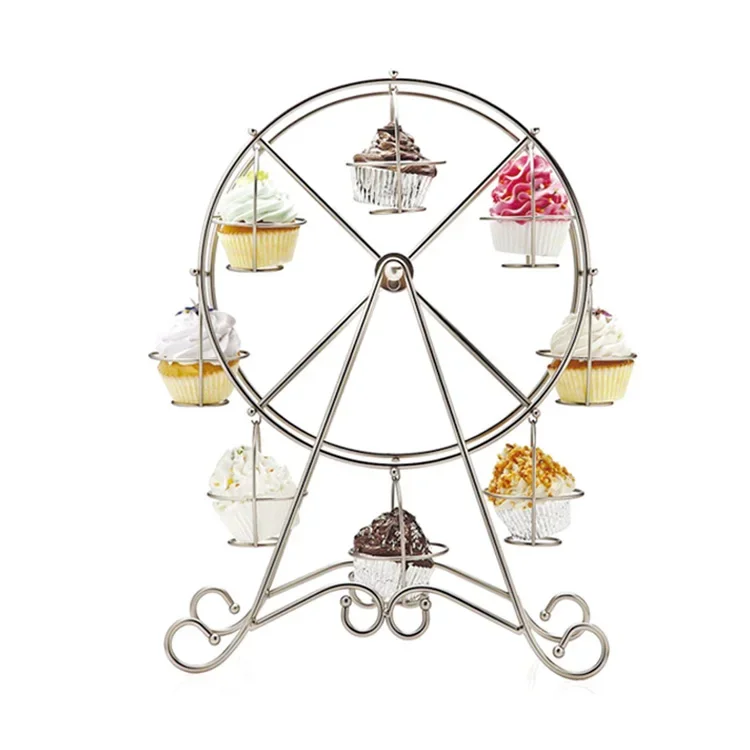 Silver Cake Stands for Wedding Decoration Ferris Wheel Muffin Cake Plates 8pcs Cupcake Stands for Kids Birthday Tools