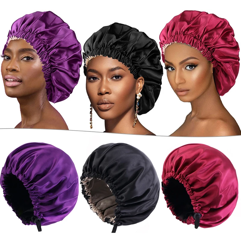 New Satin Hair Cap For Sleeping Invisible Flat Imitation Silk Round Haircare Women Headwear Ceremony Adjusting Button Night Hat newly women s satin solid sleeping hat night hair care bonnet nightcap for women men unisex cap