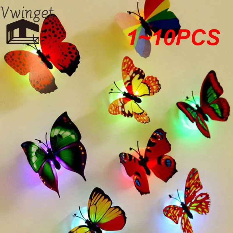 

1~10PCS Butterfly Night Lights Pasteable 3D Butterfly Wall Stickers LampsHome Decoration Living Room Wall Sticker Lighting