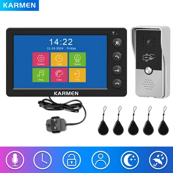 KARMEN Wired Video Doorbell Intercom System for Home Videophone Apartment Door Phone with Screen 7 Inch RFID Call Panel Unlock 1