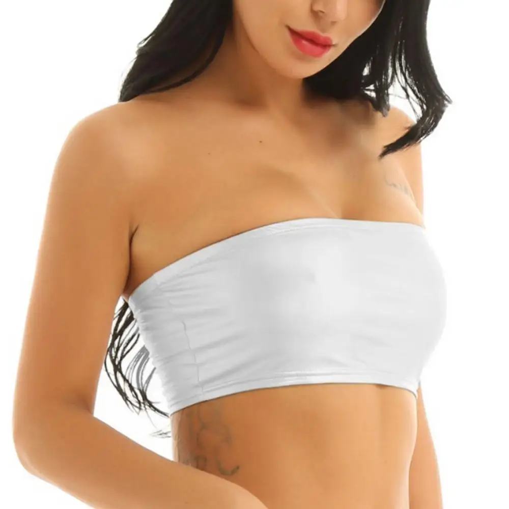 Women Sexy Tube Top Solid Color Shiny Strapless Cropped Tube Top Party Club Bandeau Bra women tube tops