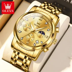 Classic Luxury Quartz Men's Watch with Moon Phase and Waterproof Stainless Steel Design (Blue)