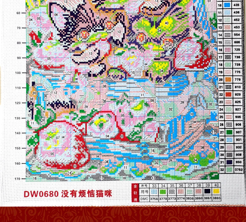 Kit Punto Croce Gatto Floreale | 11CT | 40x50 Cm | Tutto Incluso | Per Principianti E Esperti | DIY Ricamo - Foto 9