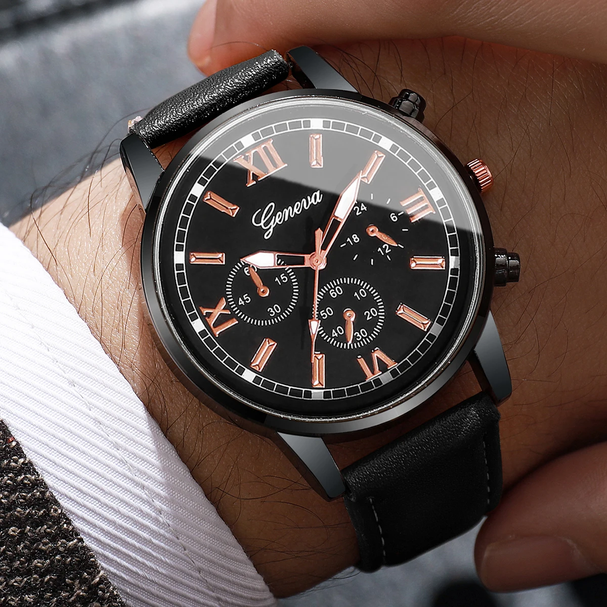 2/4/6pcs/set Men's Watch Combination Set Trendy Casual Business Style Men's Temperament Leather Watch Sport Style Watch No Box 5