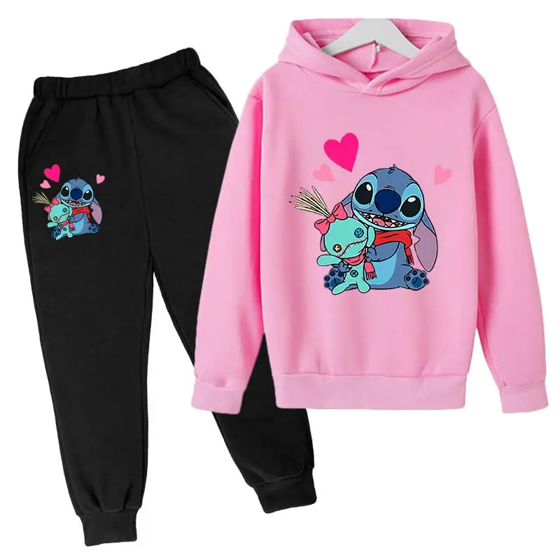 Children Boys Girls Stitch Hoodies Pants Set Boys Girls Stitch Sweatshirts Hooded Kids Fashion Stitch Pullovers Clothes Suit 1