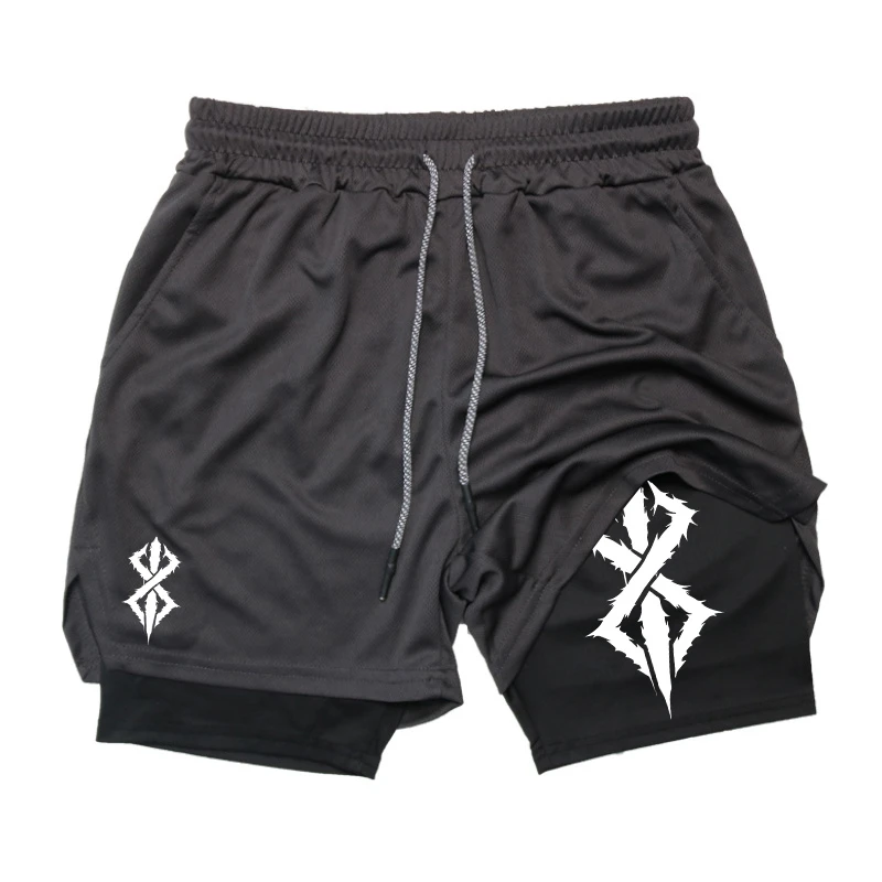 Men 2 in 1 Athletic Gym Workout Running Summer Shorts for Performance Print with Phone Pocket Quick Dry Breathable