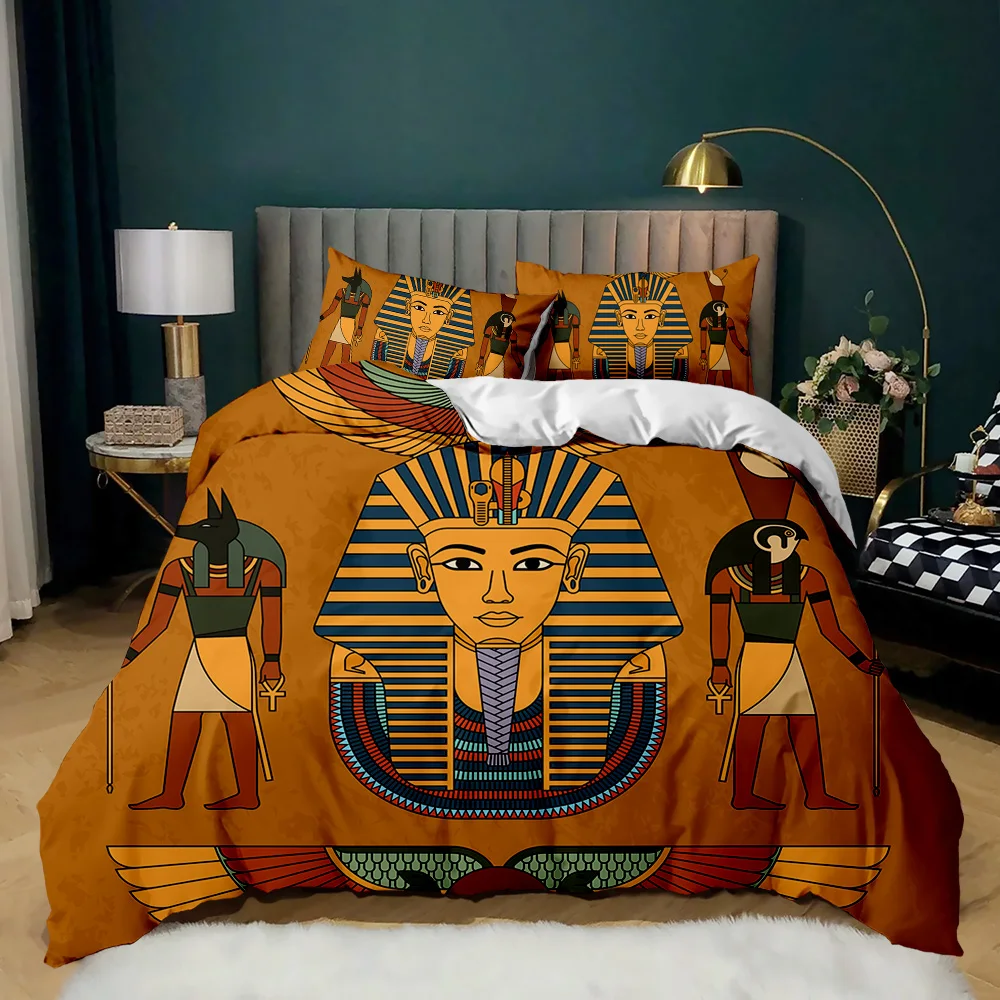Pharaoh Bedding Sets,King Size 3D Ancient Egypt Tribe Decor Comforter Cover Set for Adult Egyptian Pyramid Polyester Duvet Cover - Image 3