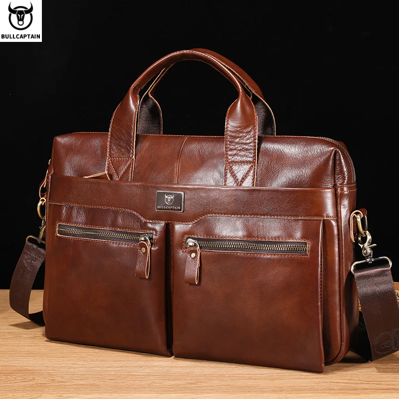 Men's Leather Briefcase 15.5-Inch Notebook Large-Capacity Work Bags Business Shoulder Messenger Bag