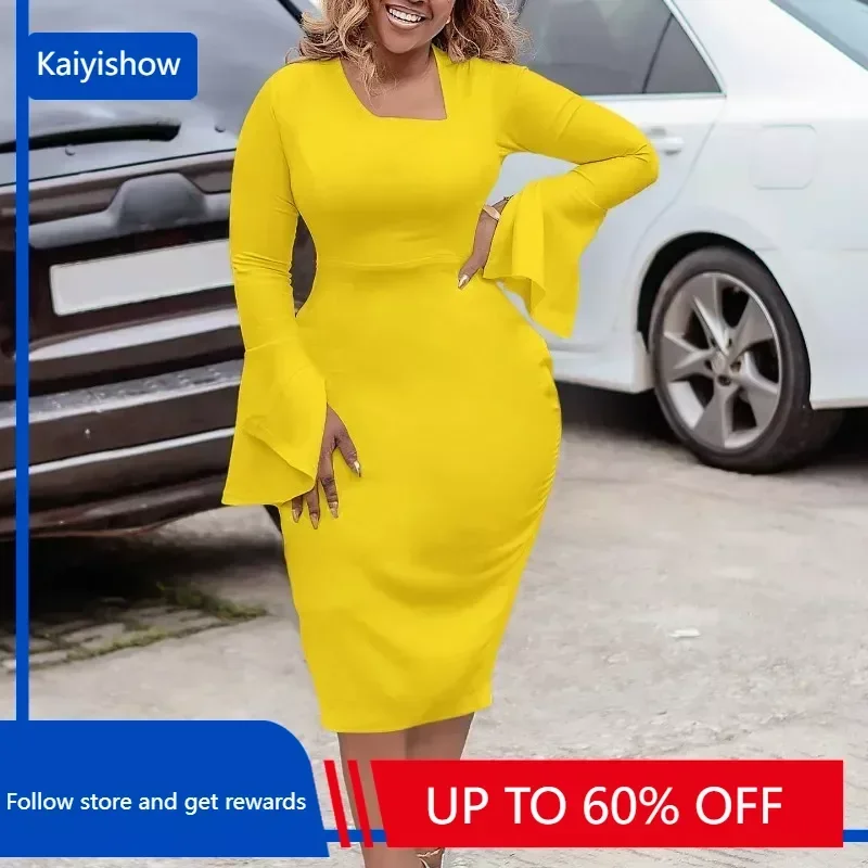 

Вечерние платья в африканском стиле для женщин, осень 2023, Африканское однотонное облегающее платье из полиэстера с длинным рукавом, африканская одежда