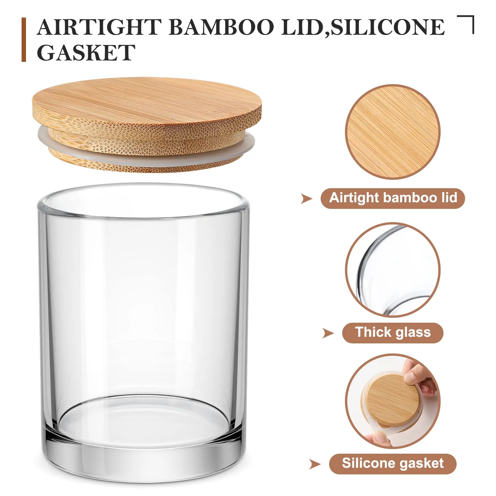 6 Pack Candle Jars with Lids Empty Candle Jars for Making Candles Thick Glass for Hand Making DIY Craft candle making supplies