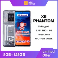AGM X6 Phantom 5G Rugged Smartphone 6.78″ FHD+ 5000mAh 8GB+128GB Temp Check Phone Android 14 50MP NFC Dual SIM