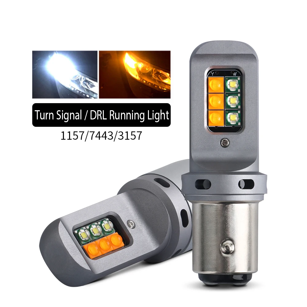 

2pcs Car LED Lights 1157 BAY15D P21/5W T20 7443 Canbus DRL Turn Signal 2 in 1 Dual-Colors White Yellow Running Signal Lamps 12V