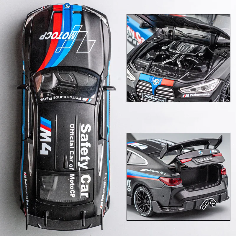 1:32 BMW M4 슈퍼카 합금 자동차 모델, 풀백 사운드 라이트, 어린이 선물 컬렉션, 다이캐스트 장난감 모델 A469