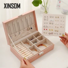 

XINSOM 2022 New Jewelry Organizer Portable Necklace Earrings Rings Bracelets Jewelry Box Packaging PU Leather Storage Casket