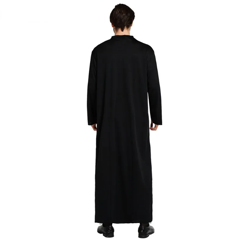 Cosplay costume men festival costume set halloween cloak costume Adults All Black Robe Godfather Role Playing Costume with cross pastor missionaries Halloween Costume stage performance