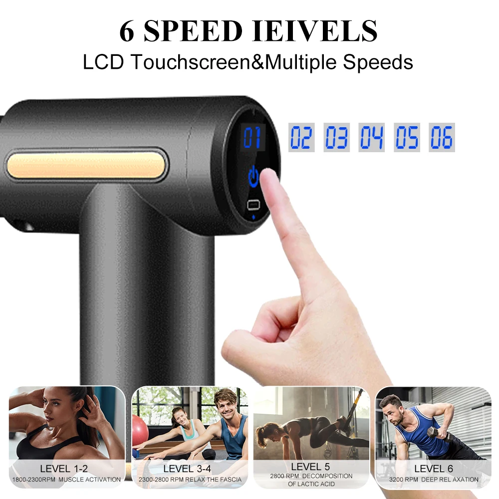 Elektrisches Mini-Fasziengewehr-Muskel-Körpermassagegerät, Rücken-, Nacken- und Gewebestimulator, Perkussion, Säurelinderung, Schmerzlinderung, Entspannung, Abnehmen, Formgebung_voghion.com