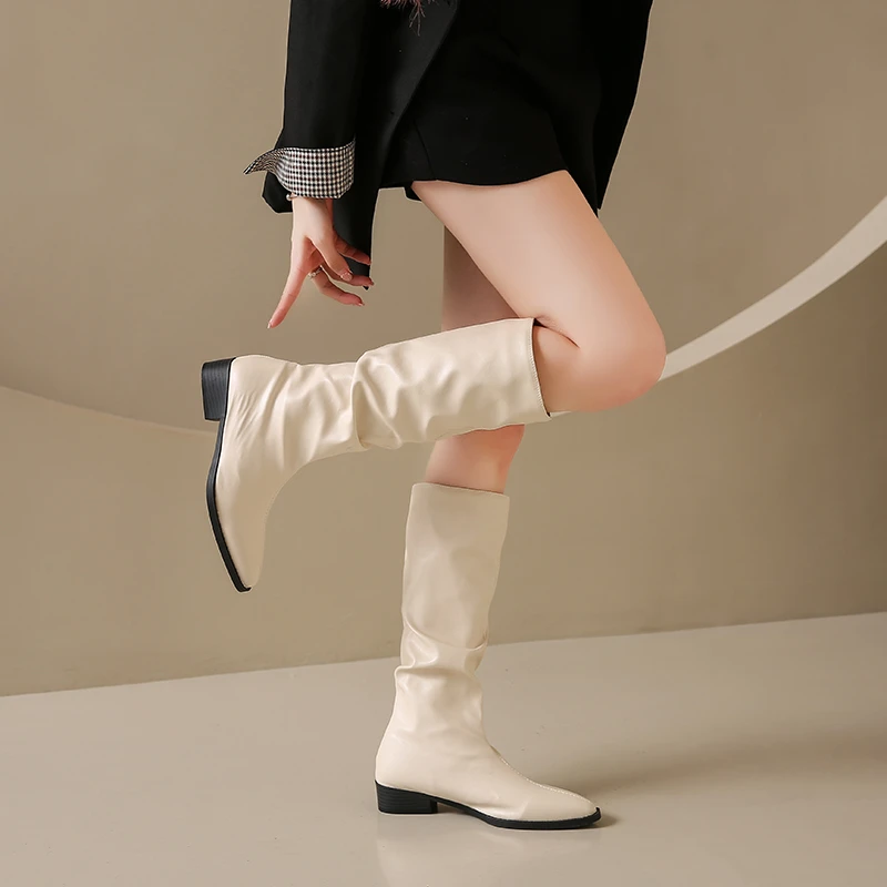 Aphixta Luxury Leather Women Ankle Boots Black Mid-Calf Modern Boots 3.5cm Square Heel Shoes Woman Boats botines para mujeres