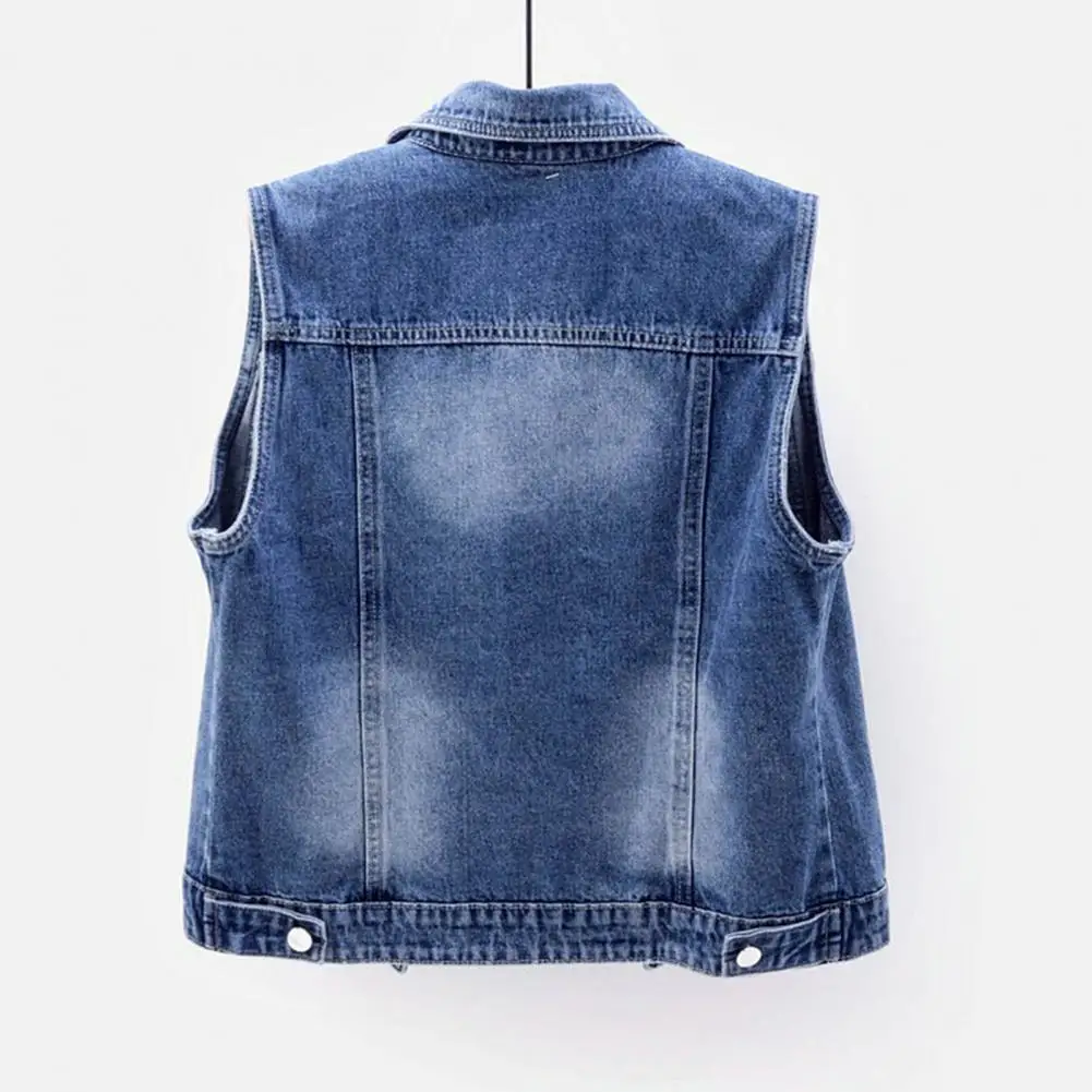 

Pockets Women Vest Ladies Vest Vintage Denim Vest Bead Decor Single-breasted Hop Streetwear for Ladies Fall/spring Waistcoat