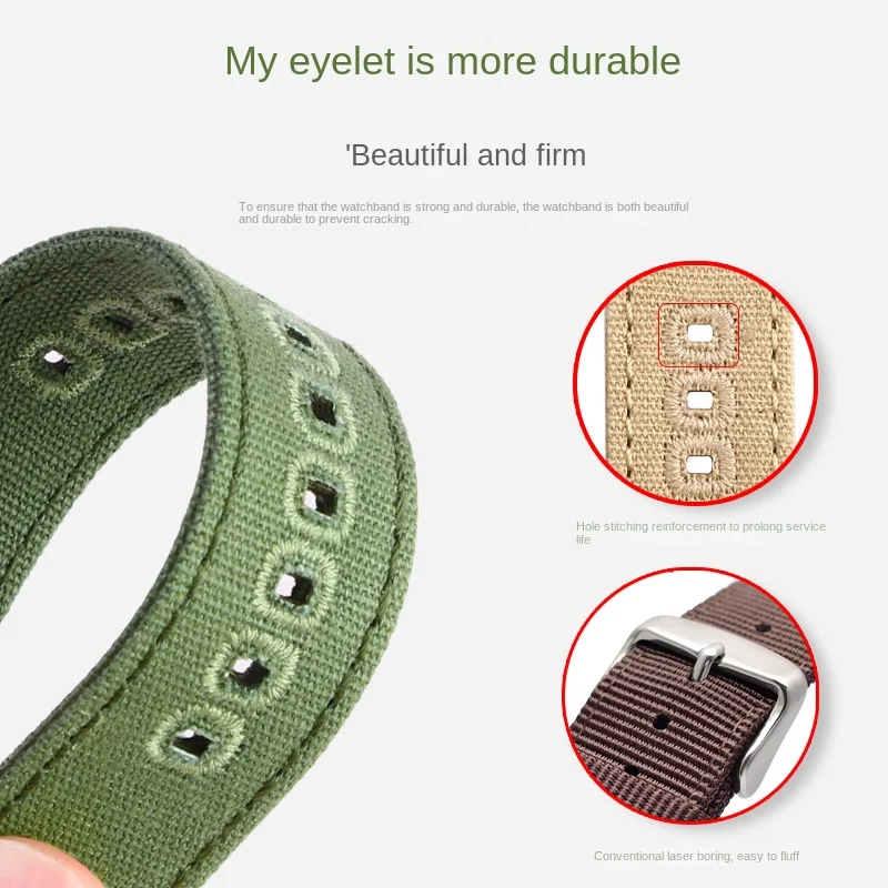 Army Green Nylon Canvas Watch Strap, 18mm/20mm/22mm