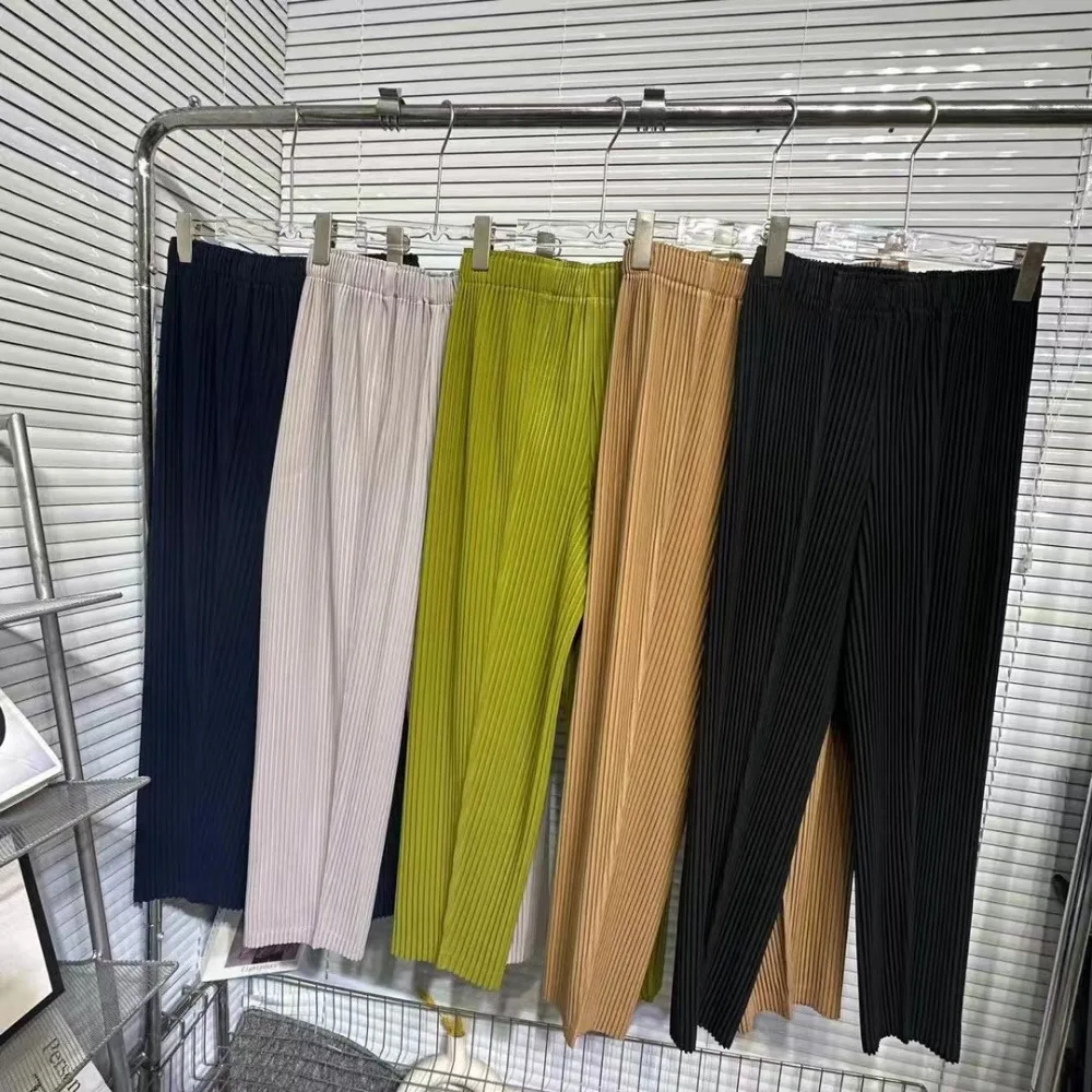 

Miyeke Pleated Wide Leg Pants Straight Leg Casual Pants Women's Slimming Loose Fitting Casual Solid Color Women's Long Pants