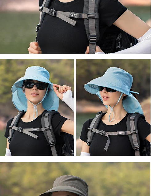 Cappello da sole a tesa larga da donna Cappello a secchiello Cappello estivo da pesca all'aperto Escursionismo Protezione UV anti-collo Scialle Visiera Cappello da donna Cofano_voghion.com