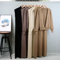 2024 New Fashionable Knitted Sweater Dress Set For Women Autumn Winter Stylish Sleeveless Long Sweater Dress Tops Two-piece Se 2