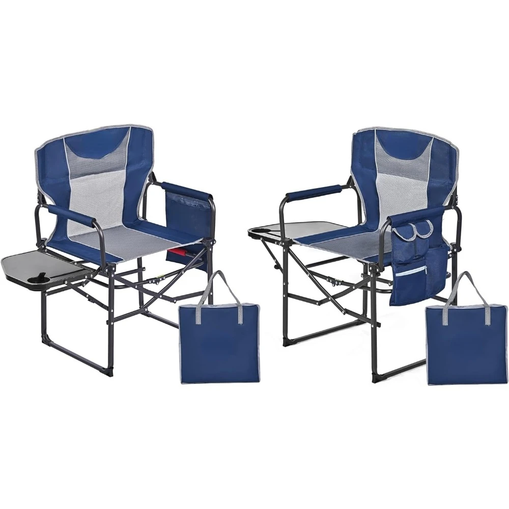 

Oversized Camping Directors Chair 2 Pack, Portable Folding Lawn Chairs for Adults Heavy Duty with Side Table,Pocket Foldable