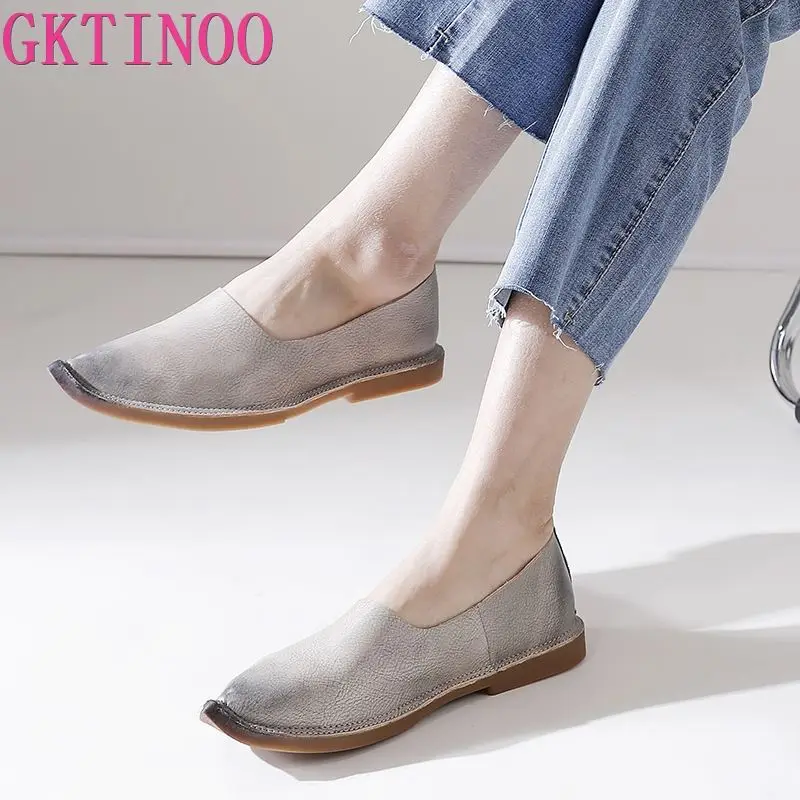 

GKTINOO Loafers Shoes Soft Soles Genuine Leather New Women Flats Mother's Shoes Handmade Leisure Walking Working Ladies Shoes