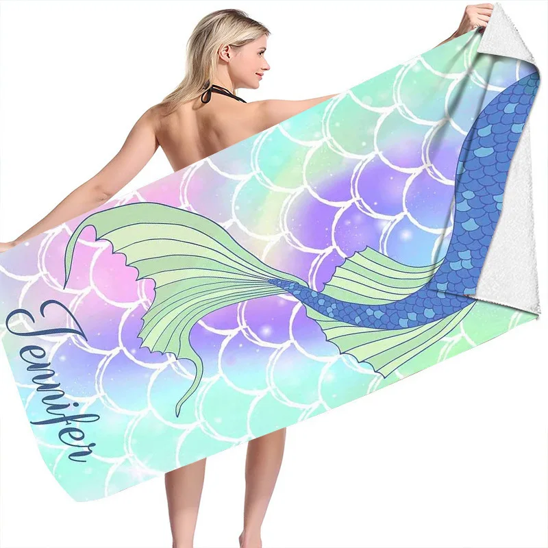 

Fashionable pearl shell beach towel colored ladies fishtail towel girls bath towel swimming towel