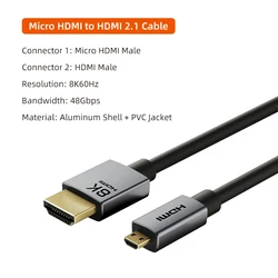 Ultra High - Speed Bi - Directional 8K Micro HDMI to HDMI Cable with Dynamic HDR10+ - 0.3m (8K Micro HDMI)