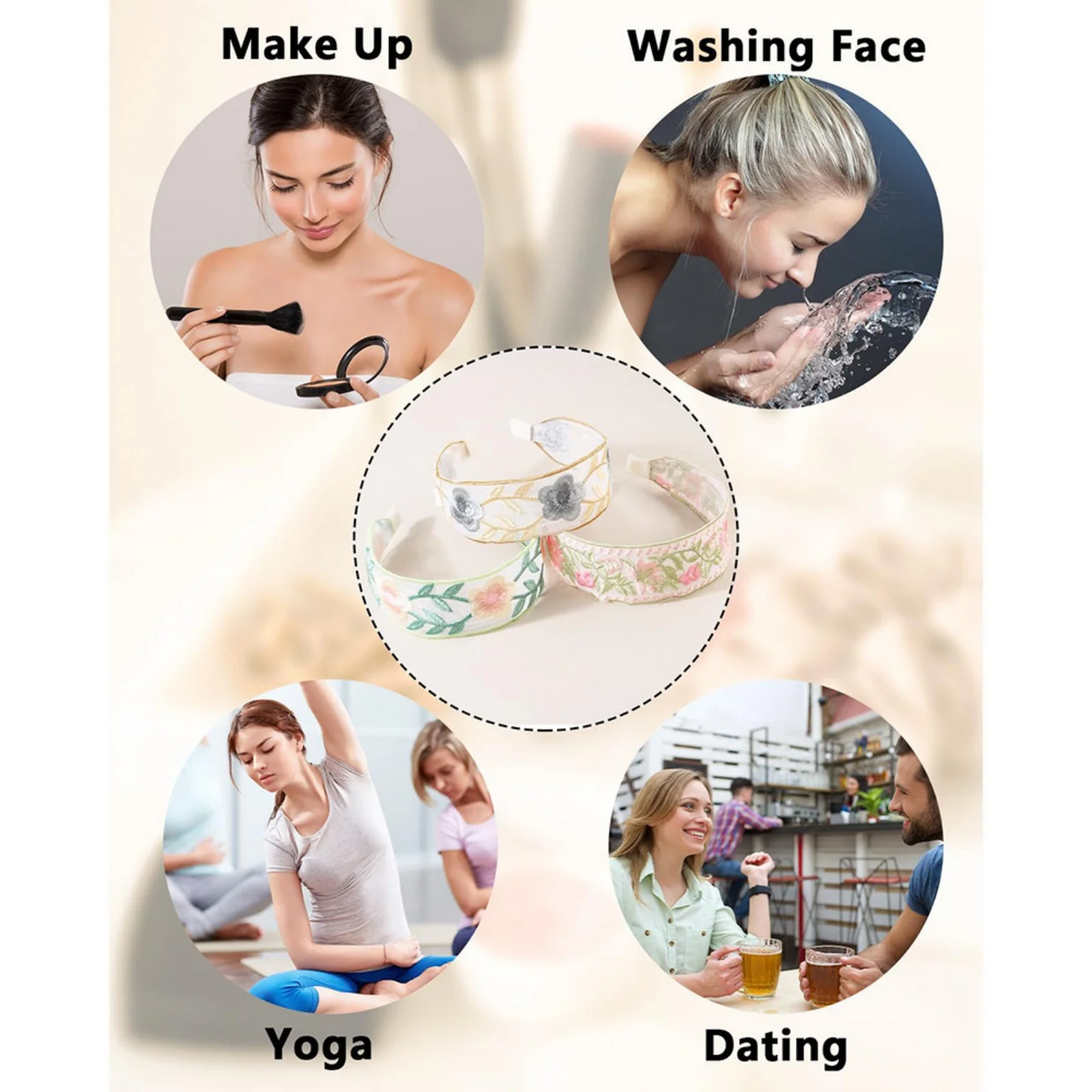 1PC Embroidered Floral Headbands Set: 3 Pcs Mesh Hair Bands with Flower Patterns, Elegant Hair Accessories for Women