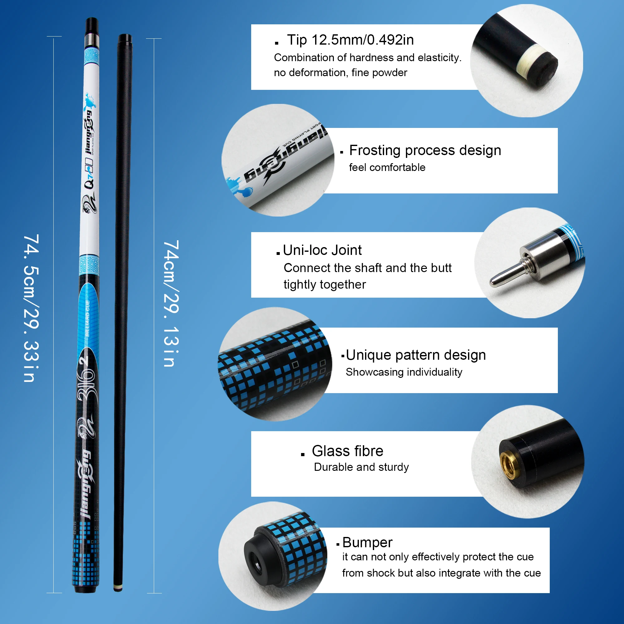 Viper Q7 Carbon Pool Cue For Beginners 12.5mm Multi-Layered Tip Smooth Non-Stick Handle