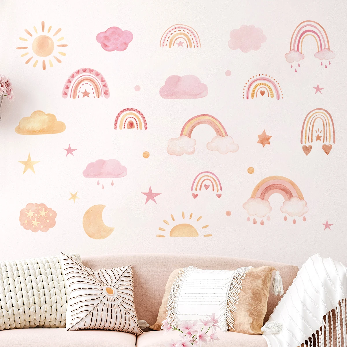 Cartoon Cute Cloud Sun Rainbow Wall Stickers Kids Room Wall Art Children Bedroom Living Room Decor Home Decoration Decals wall sticker