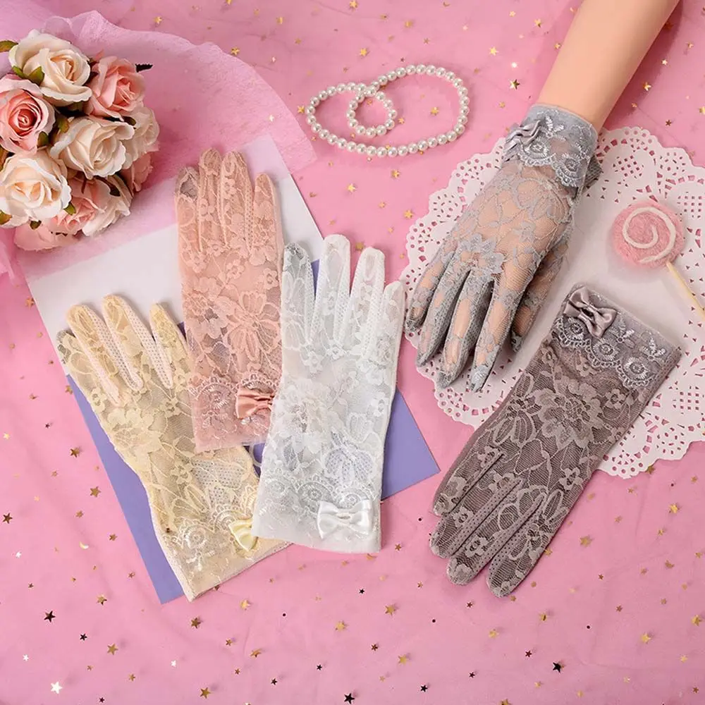 

Wrist Fashion Sun-proof Summer Women Lady Flower Party Five Fingers Mitts Thin Gloves Lace Mitten Touch Screen Mittens