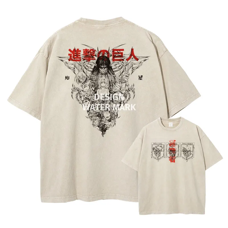 S-Shingeki no Kyojin T-shirt Vintage Washed Anime T-Titan A-Attack