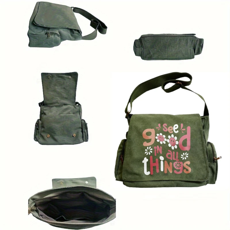Playful Design Women's Crossbody Bag Shoulder Bag Large Capacity Canvas Messenger Bag for Student Use
