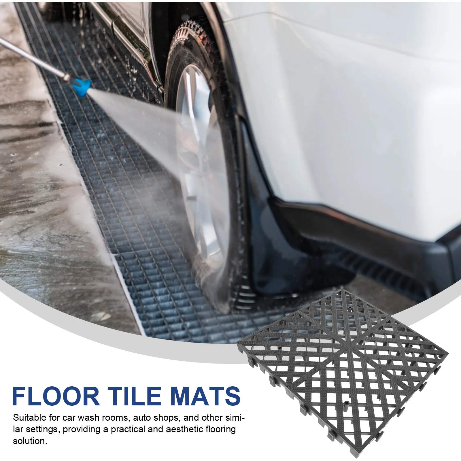 Heavy-Duty Interlocking Car Wash Grid Mat Non-Slip Floor Tile Mats for Car Auto Detailing Shops Effective Drainage