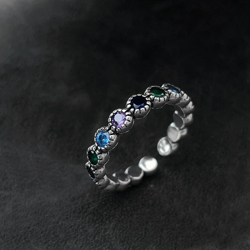 

Vintage Silver Color Filled CZ Zircon Engagement Wedding Ring Multicolor Crystal Rings for Women Girls's Charm Jewelry Gifts