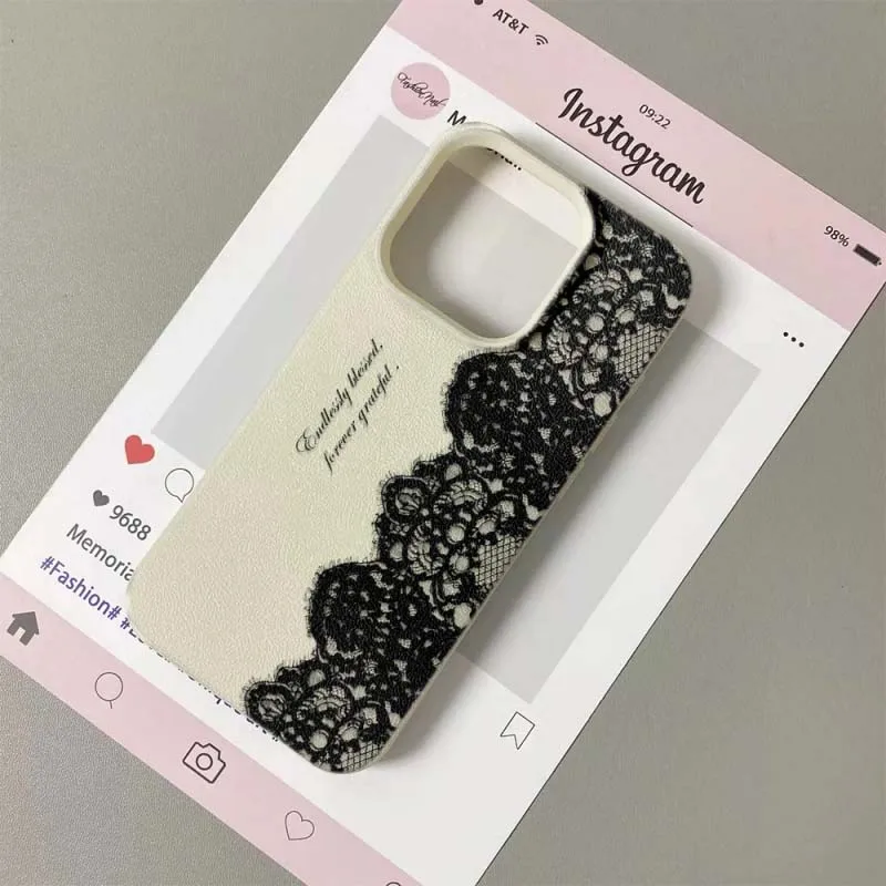 Luxurious White Lace Floral Lily Lychee Texture Case