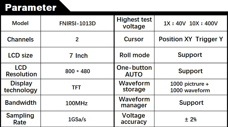 1013D Touch Screen Digital Oscilloscope Dual Channel 100MHz