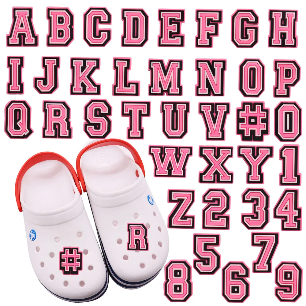 1-37PCS PVCS Sandals Shoe Charms Pink 26 Letter Alphabet Pink Math