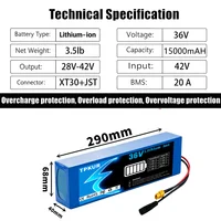 Batterie au lithium 36V 15000mAh 18650, pack de batteries rechargeable 10S3P avec BMS intégré, pour scooter électrique 2