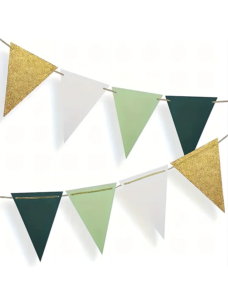 16 Stück goldene und grüne dreieckige Flaggen, Baby-Braut-Geschenkparty, Geburtstagsparty-Dekoration, Hochzeits-Party-Banner – Detail 2