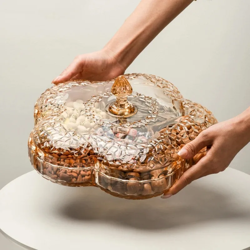 

Plastic Snack Platter Fruit Plate Multi Grid Candy Storage Box Household Nut Dried Fruit Storage Trays with Lid Candy Containers