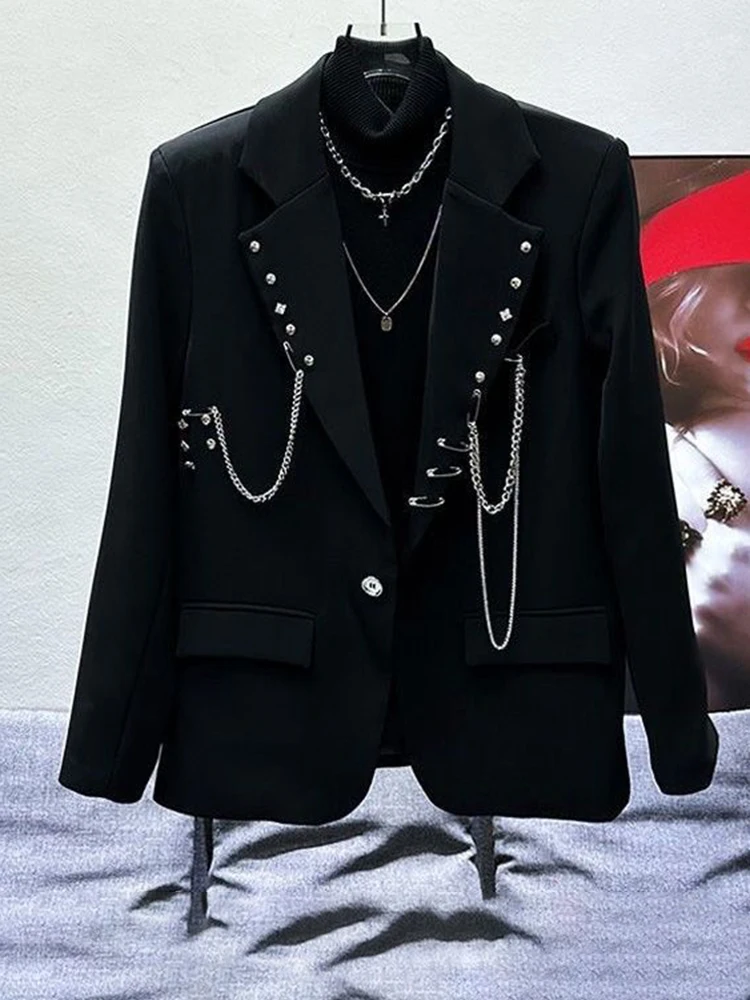 Black suit jacket, men's and women's single suit top, autumn Korean style trendy high street men's loose small suit